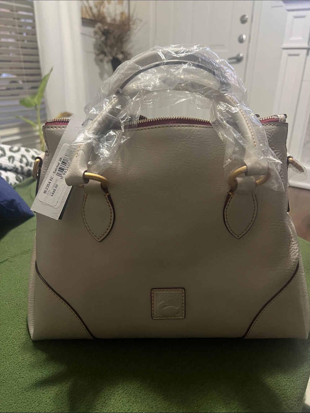 Dooney & Bourke Cream Leather Satchel with Gold Hardware